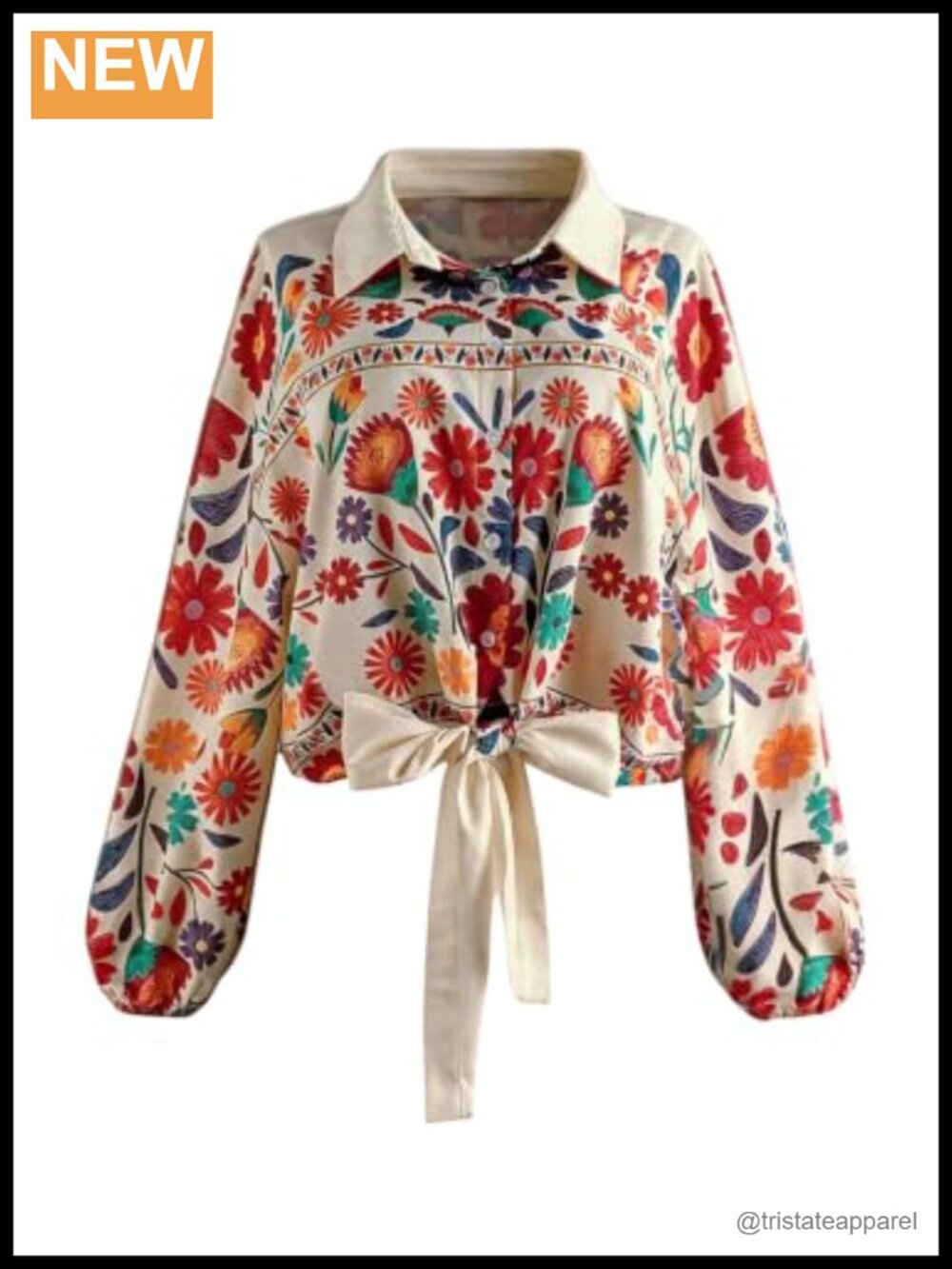 Plus Size Floral Button Down Shirt Long Sleeve Tie Front Blouse